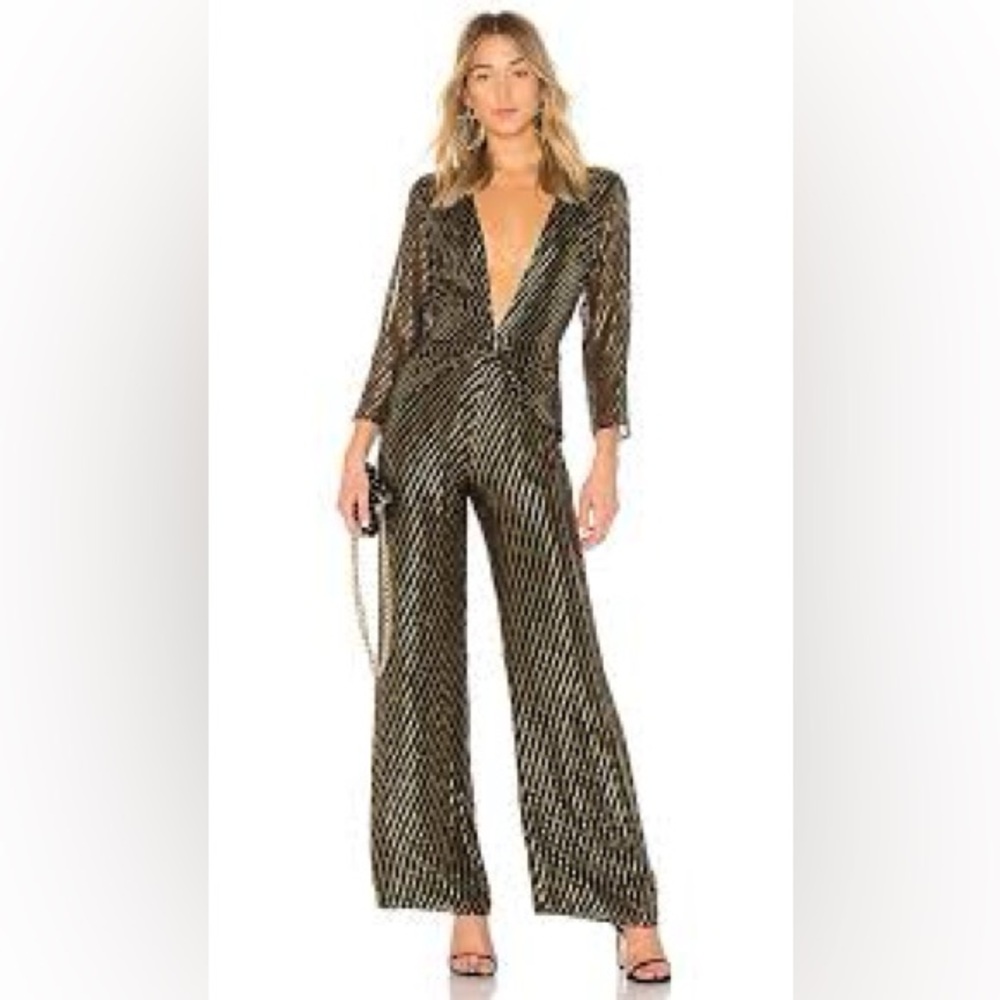 NWOT LPA Silk Jumpsuit 437 in gold dot size S